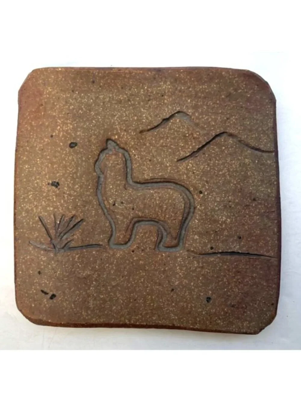 Handmade Sandstone Coasters With Llama & Mountain Design Set Of 4 Felt-Backed